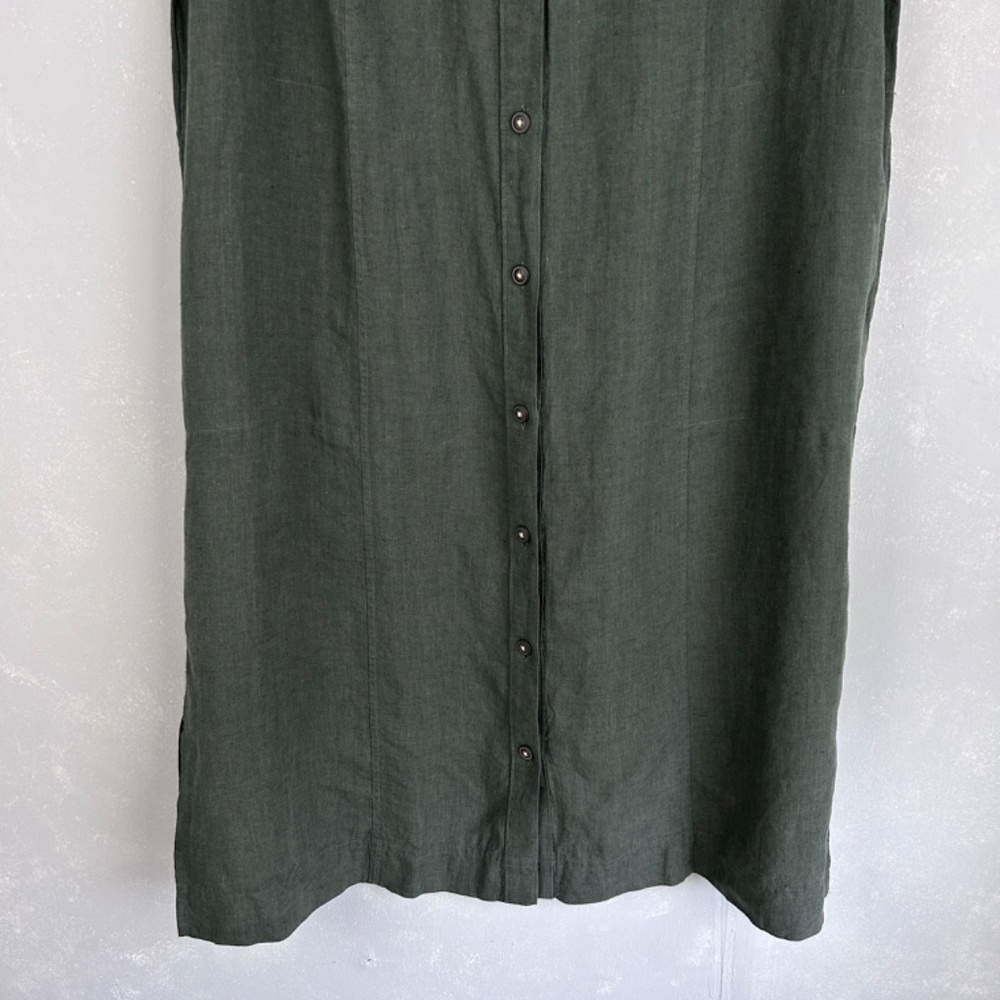 J. Jill midi shirt dress plus size 2X 100% linen green button up short sleeve - Picture 3 of 14